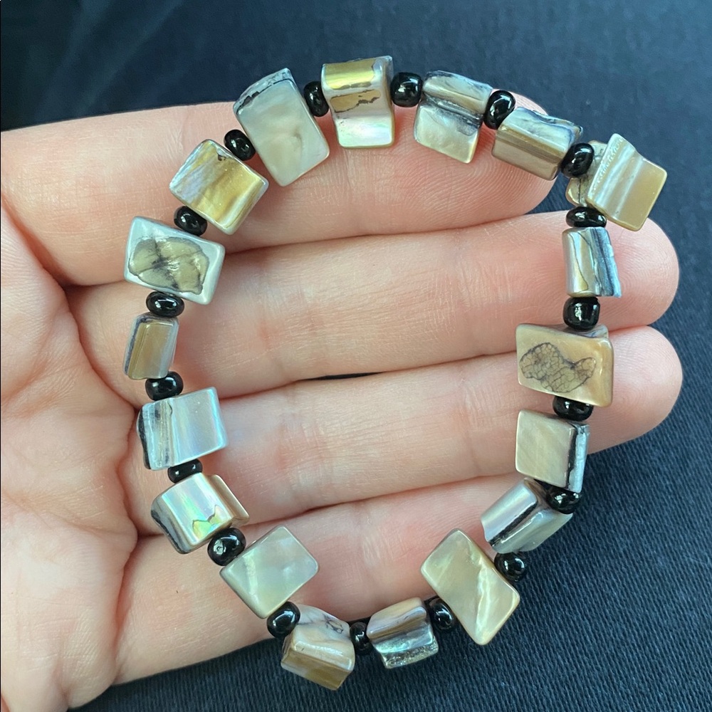 2 Piece Iridescent Mother-of-Pearl Square Bead Bracelets - Women Jewelry